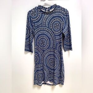 Striking blue and white summer dress with back cutouts